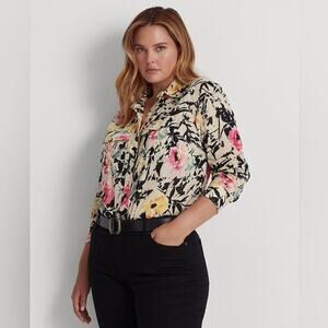 LAUREN RALPH LAUREN Black Label Floral Cotton Gauze Button Up Shirt Size Large
